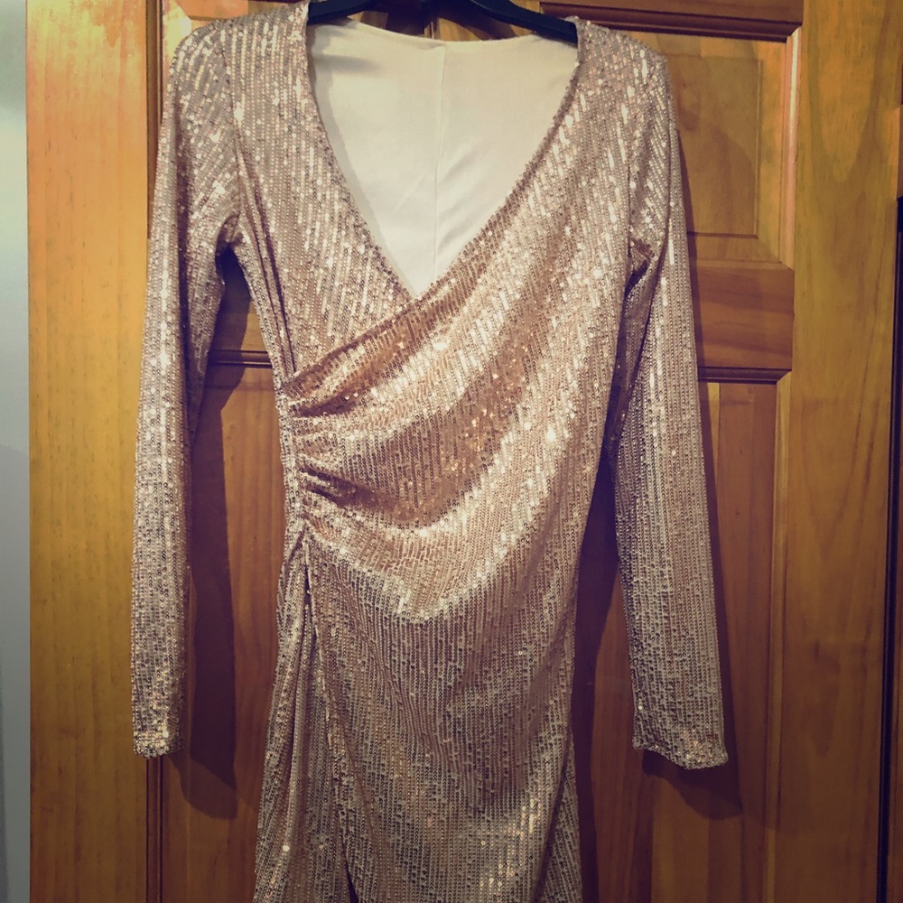 Rose gold sequin wrap dress